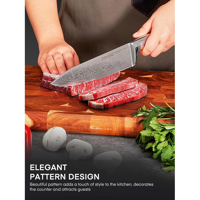 Набір ножів FOHERE 7 предметів з автозаточкою, професійний кухонний набір, з дерев'яним блоком, нержавіюча сталь, ергономічні ручки, ідеальний подарунок
