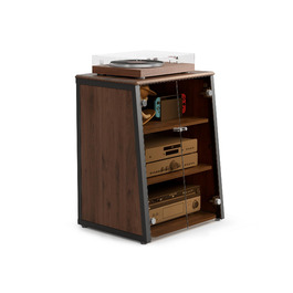 FITUEYES СТЕЛЖ-стійка HiFi з дверцятами з скла, стіл для програвачів, регульовані полиці для аудіообладнання (66 x 65 x 81 см)