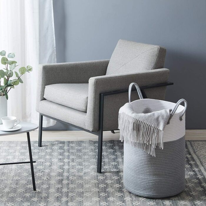 Кошик для білизни YOUDENOVA плетені, ручної роботи з бавовни, 58л (білий & коричневий, білий & сірий)