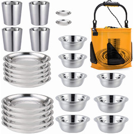 Набір сталевого посуду для кемпінгу COTOM з 24 предметів та сумкою