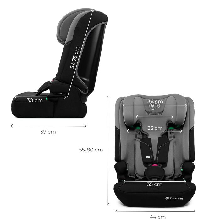 Автокрісло Kinderkraft I-COMFY 76-150 см, регульоване, з 5-точковим ременем, система EASY GROW, темно-сірий