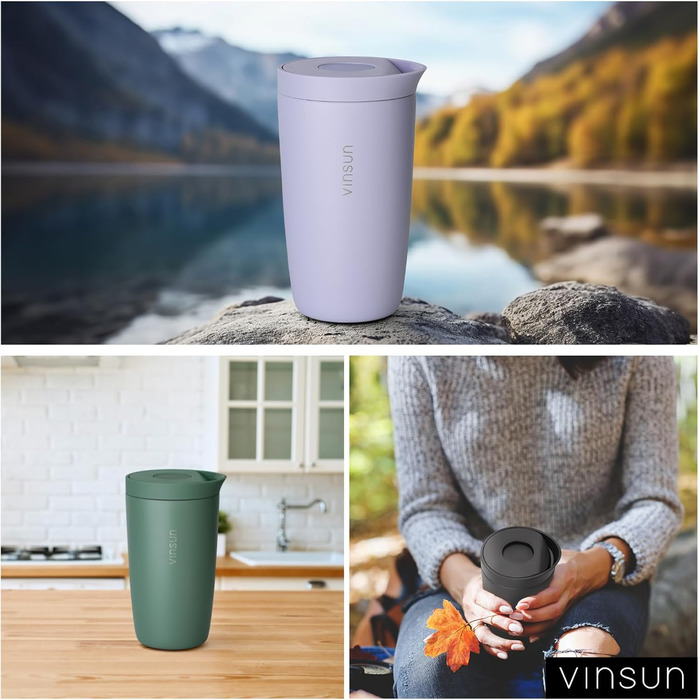 Термокружка VINSUN 350 мл, з нержавіючої сталі, подвійні стінки, ізольована, без витоку, для гарячих та холодних напоїв, з Quick Press кришкою, для авто, університету (фіолетовий)