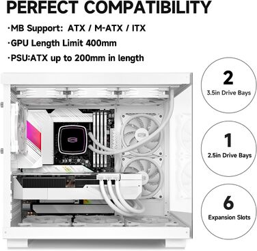 Комп'ютерний корпус ATX PCCOOLER C3T500 ARGB, 6 вентиляторів 120 мм, скляні панелі, безрамний дизайн, сумісний з RTX 40 серією, білий