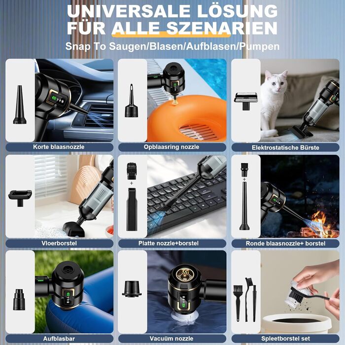 Акумуляторний ручний пилосос 4-в-1 для авто та дому з LCD-дисплеєм, потужність 28000Па, 3 режими роботи, бездротовий міні-пилосос від шерсті та пилу, чорний