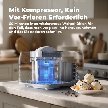 Машина для приготування льоду з компресором 1л, самостійно охолоджувана знімним контейнером для льоду, з лопаткою/мірювальним циліндром з позначками