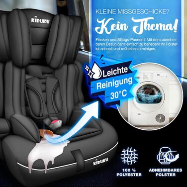 Автокрісло KIDUKU® 9-36 кг (1-12 років) з підкладкою - Автомобільне крісло ECE R129/03, Група 1/2/3, чорне
