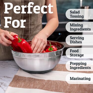 Набір місок для змішування Priority Chef з кришками, 6 шт. з неслизьким дном, набір місок з нержавіючої сталі, 6 герметичних кришок та 3 тертки, колір бірюзовий (Getaway Solids) (Сірий)