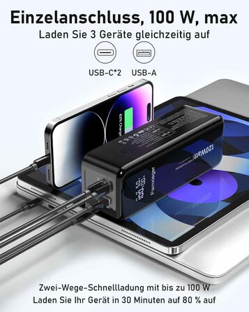 Вт 27000 мАг, компактний павербанк зі швидкою зарядкою з USB-C і LCD для мобільного телефону/ноутбука, 120