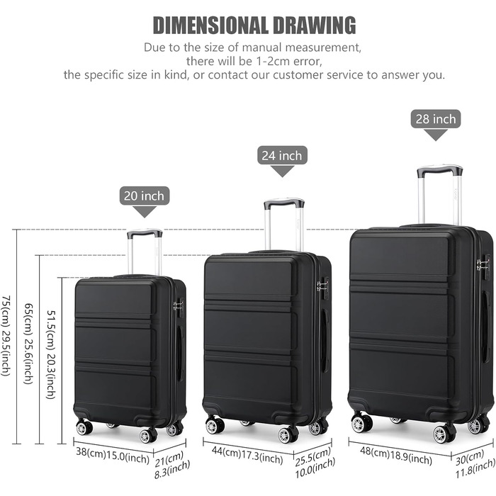 KONO Чемодан-валіза на колесах L (65 см) Чорний