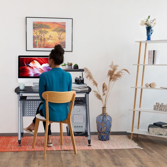 Relaxdays Сучасний комп'ютерний стіл зі скляною стільницею