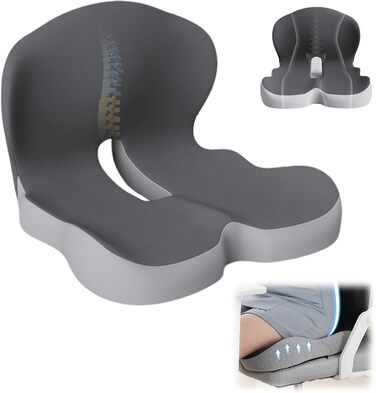 Ортопедичний наповнювач для сидіння з Memory Foam, 2025 - подушка для спини та сидіння, з підтримкою попереку, L-подібна поперекова подушка, для офісних та автомобільних крісел (Сірий)
