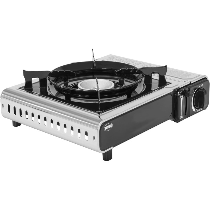 Газовий балонний пальник Amig CAMP01 з 1 конфоркою, вбудованим вітрозахистом та нержавіючою сталею, 2.2 кВт, сумісний з картриджами B-250