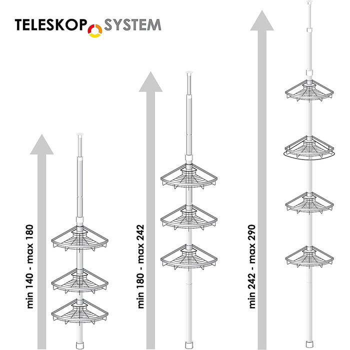 Кутова полиця для телескопа bremermann, 4 кошики, телескопічний стрижень до макс. близько 290 см (сірий)