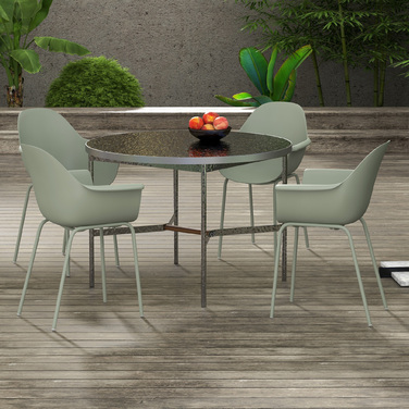 Набір садово-патіо стільців (4 шт.), зі спинкою та підлокітниками, стійкий до погодних умов, витримує до 120 кг, комбінований матеріал (пластик/метал), колір - зелений.