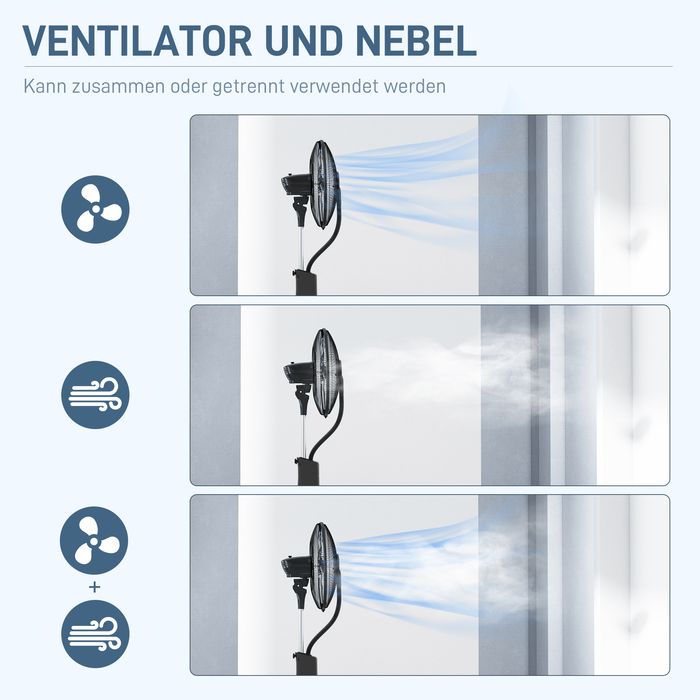 Вентилятор підлоговий з функцією зволоження повітря, тихий, мобільний, з пультом дистанційного керування, чорний