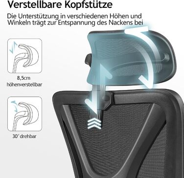 Ергономічне офісне крісло DoChair, висока спинка, підтримка попереку, 3D підлокітник, 150 кг, чорний