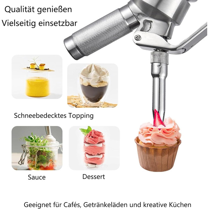 Дозатор для вершків 250 мл з 3 насадками з нержавіючої сталі та щіткою, 0,25 л. Алюмінієвий дозатор для гарячих та холодних вершків, збиті вершки, соуси