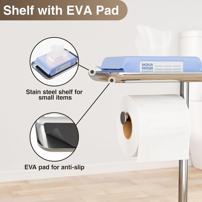 Тримач туалетного паперу настільний срібний з щіткою - набір для ванної кімнати