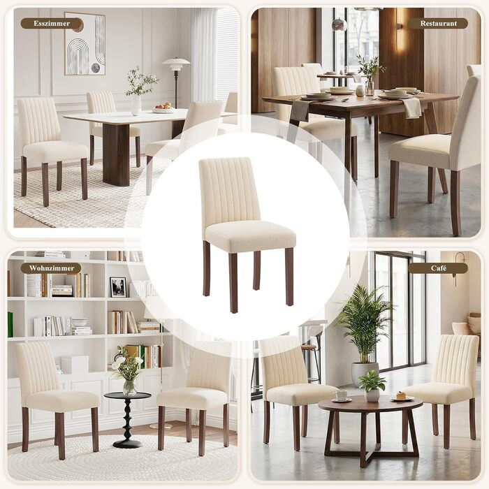 COLAMY Комплект обідніх стільців для їдальні, 6 шт., з м'якою оббивкою, спинкою, для кухні, ресторану (бежевий)