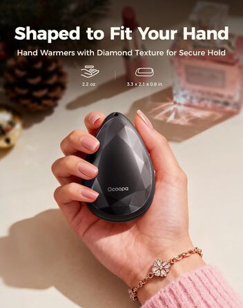 Електричні грілки для рук OCOOPA 2 шт., стильні, у формі діаманта з магнітом, перезаряджувані, для жінок, подарунок на Різдво, для синдрому Рейно, піших прогулянок, кемпінгу, UT4 Rare (чорний)
