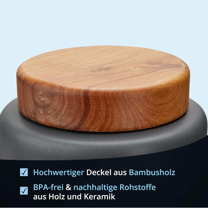 Контейнер для картоплі KHG, кераміка, сірий антрацит з дерев'яним кришкою, 4 кг, з маркуванням, висота 28/21,5 см