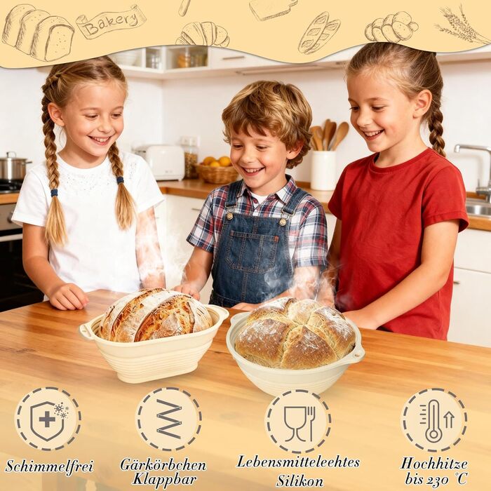 Набір для випікання хліба: 13 предметів, корзини для бродіння (овальна 28 см, кругла 25 см) з силікону, для початківців та професіоналів