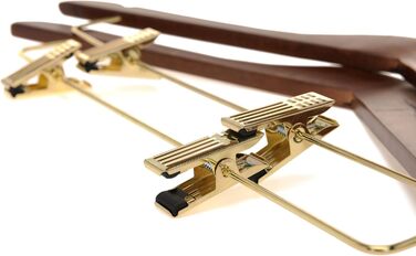 Дерев'яні вішалки для одягу з кліпсами, масивне дерево, вішалка для штанів, міцні металеві кліпси, поворотний гачок, для пальто, куртки, блузи, костюмів (горіх, золотий гачок, 20 шт.)