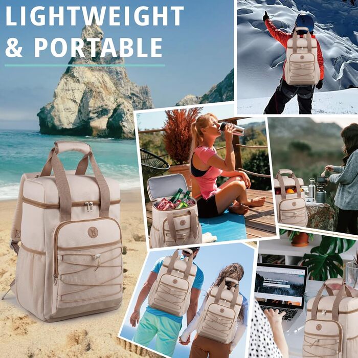 Ізольований рюкзак-холодильник з м'яким ручками – велика місткість, для пляжу, кемпінгу, пікніка, риболовлі та походів (бежевий)