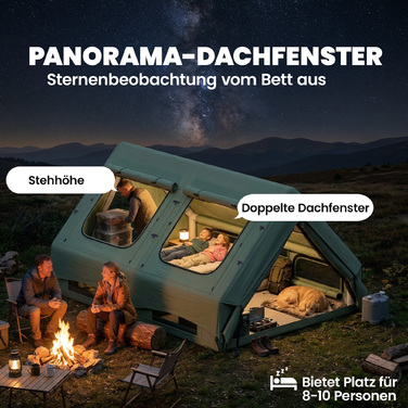 Надувний намет для 8-10 осіб, швидке встановлення, всесезонний, водонепроникний, стійкий до подряпин, з отвором для димоходу та вікном у даху