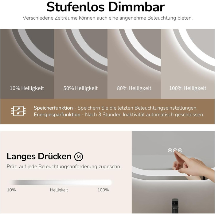 EMKE Дзеркало для ванної кімнати з підсвічуванням 50x90 см овальне з сенсорним вимикачем, 3 кольори світла, регулювання яскравості, антизапарник, функція пам'яті, автоматичне вимкнення через 3 години