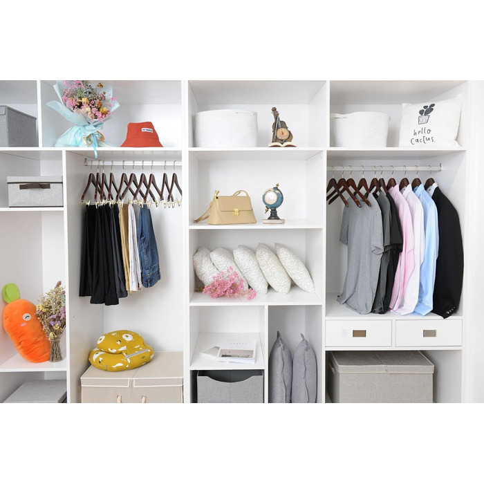 Дерев'яні вішалки для одягу з кліпсами, масивне дерево, вішалка для штанів, міцні металеві кліпси, поворотний гачок, для пальто, куртки, блузи, костюмів (горіх, золотий гачок, 20 шт.)