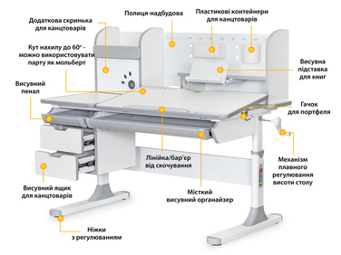 Дитячий стіл Mealux Hamilton Multicolor PN з полицею (арт. BD-680 W/G MC+G з полицею)