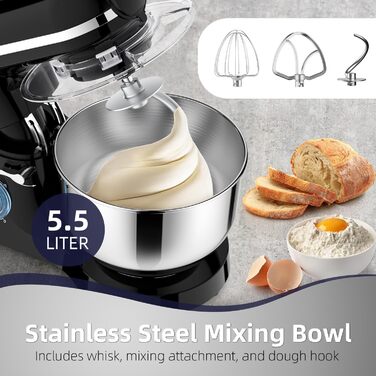 Універсальна кухонна машина 2000W 3-в-1 з м'ясорубкою, соковитискачем та мікшером, 6 швидкостей, 5.5л чаша з нержавіючої сталі, чорний колір