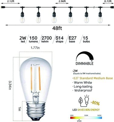 LED гірлянда для зовнішнього використання Svater, 30 метрів, E27, тепле біле світло, IP65, для саду, тераси, вечірок
