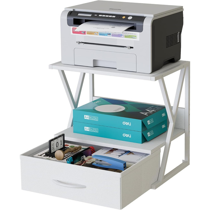 Підставка для принтера з ящиком, 2-рівнева, для офісу, дому, школи | Organizer, колір: білий