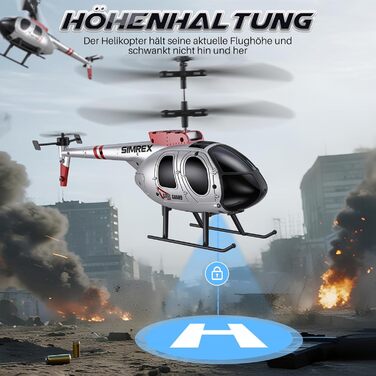 SIMREX Радіокерований гелікоптер 2.4 GHz, 2 режими швидкості, 20 хв польоту, для хлопчиків та дівчаток, іграшка для дітей