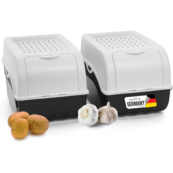 Коробка для зберігання картоплі Novaliv | 2x 3,5 л | Біла | Коробка для цибулі | Контейнер для овочів та фруктів | Складається | Коробка для картоплі | Зберігання цибулі | Кошик для картоплі | Контейнер для моркви