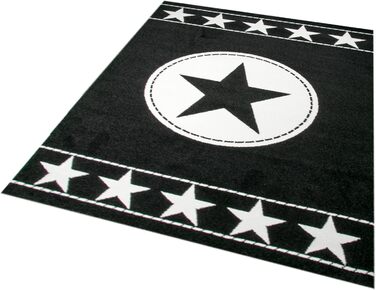 Дитячий килим мрії, килимок для ігор, килим для дитячої кімнати, Зоряний килим, чорний кремовий килим з зірками 80x150 см (160x230 см)