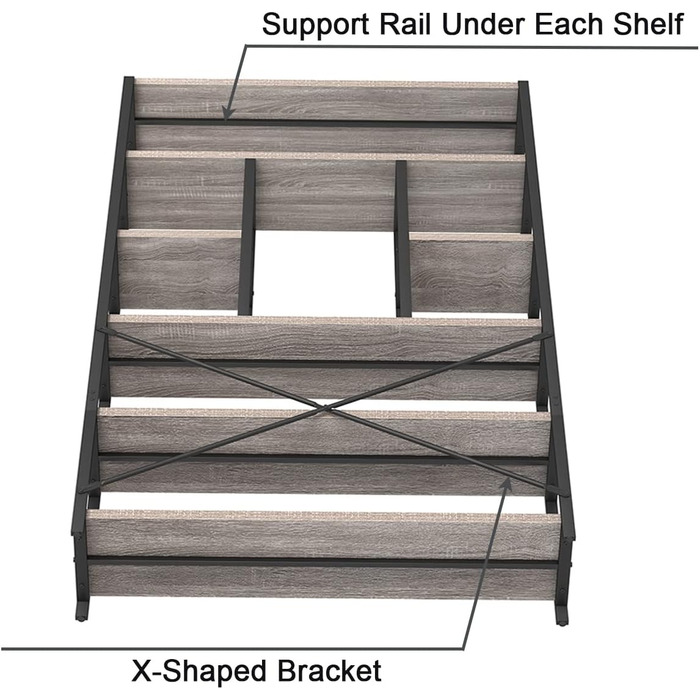 Стильна полиця-стеллаж LVB з 6 рівнями для вітальні, робочого кабінету, кухні, 180 см (світло-сіра ельха)