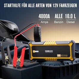 Powerbank Starthilfe GOOLOO GP2000 для автомобілів: 4000A, USB-швидка зарядка, LED, кабель для підзарядки, 8.0L бензин/6.0L дизель
