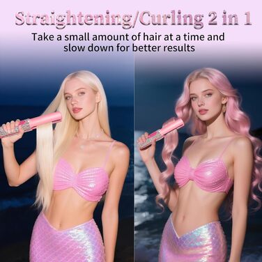 Бездротовий випрямляч для волосся Titan Mermaid 2-в-1 з акумулятором 5000mAh: випрямлення, завивка, швидкий нагрів до 205°C, портативний для подорожей