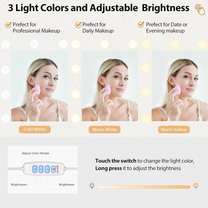 Великий туалетний столик ANWBROAD з регульованою LED-підсвіткою та 11 ящиками. Сучасний туалетний столик з дзеркалом, розетками, 6 відкритими полицями. Комплект з пуфом. Білий колір, 140x110x40 см. Модель BDT86W