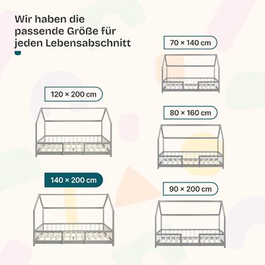 Ліжко дитяче Sisimiut Montessori 140x200 см з бар'єром. Дерев'яне ліжко для дітей, підлога, ламелі, сосна, світло-сірий/білий, без матрацу