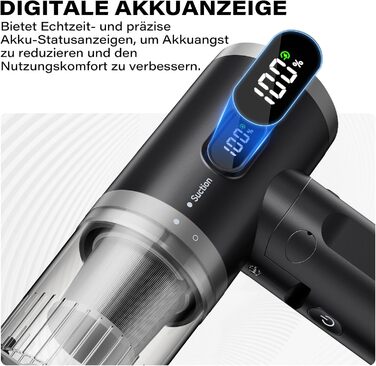 Аккумуляторний автомобільний пилосос APPS2Car 15000Па, бездротовий ручний пилосос з цифровим дисплеєм, складаний дизайн та 2 HEPA-фільтрами для авто, дому та кухні