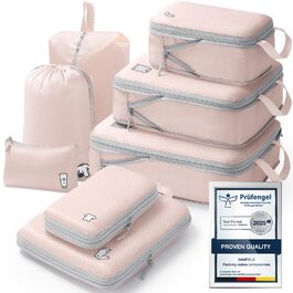 Набір компресійних органайзерів для валізи та рюкзака, водонепроникні пакувальні куби для подорожей, 8 предметів (Рожевий)