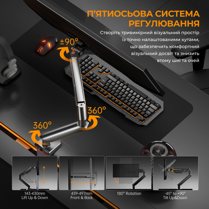 Настільне кріплення для монітора Anda Seat Stealth II 17’’-32’’ Orange