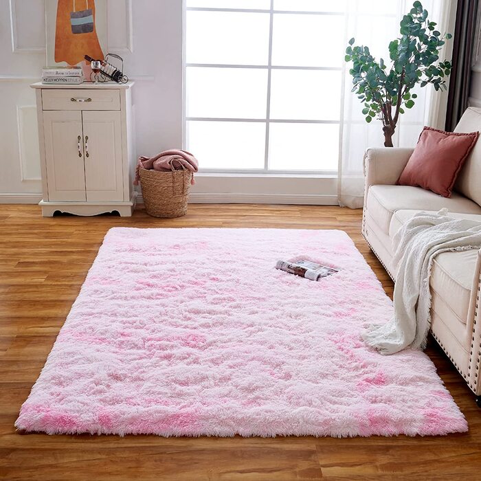 Килим з високим ворсом килим строкатий волохатий килим килим з високим ворсом м'який м'який килим для дитячої кімнати гарний килим(90*160 см) (90x160 см, світло-рожевий)