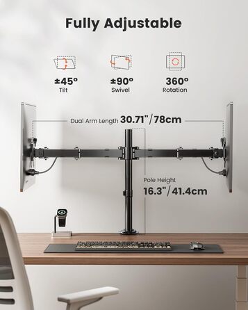 Кріплення для моніторів ErGear 2 шт. для екранів 13-32 дюйми, регульоване, настільне, VESA 75/100, білий (чорний)