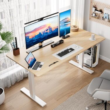 Регульований стіл 80x160 см, електричний з функціями пам'яті та захисту від зіткнень, висота 70–117 см, для офісу, дому та геймінгу (колір натурального дерева)