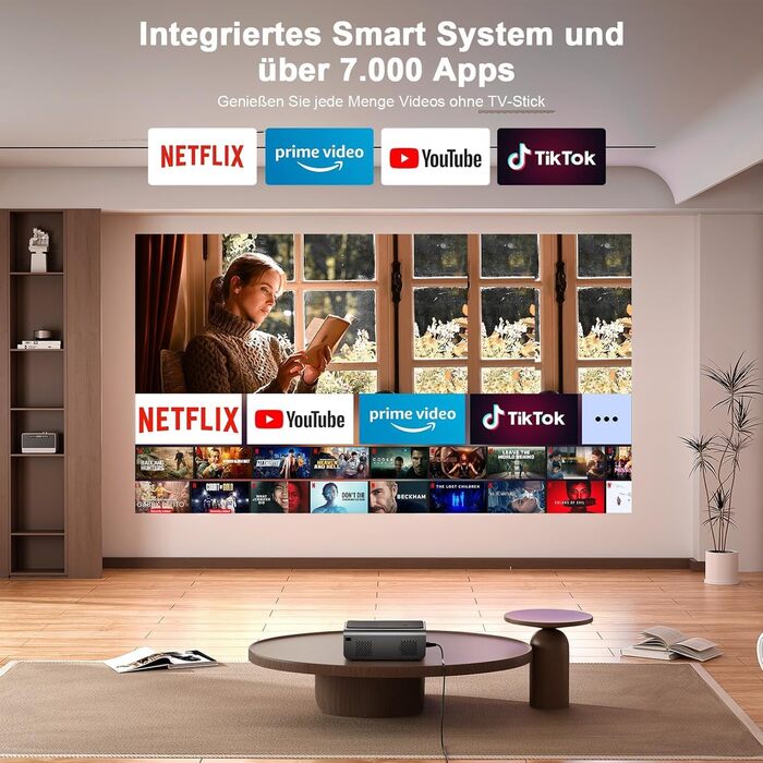 4K проєктор VISSPL 28000 люмен з автофокусом та корекцією трапецеїдальної спотворення, Wi-Fi 6, Bluetooth, Dolby Audio, Netflix, 360° обертовий штатив для домашнього кінотеатру та використання на відкритому повітрі